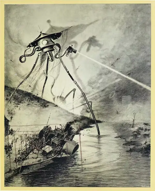 Illustration from The War of the Worlds by Henrique Alvim Corrêa, 1906, Public Domain.