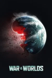 Poster for MGM+ War of the Worlds series featuring a cracked Earth revealing a glowing red alien embryo inside